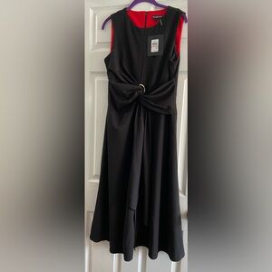 Halston black/red Women's dress with gold belt buckle accent